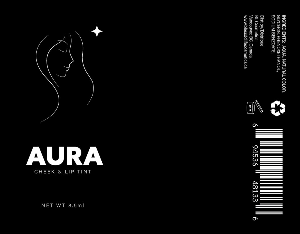 Bottle label design example for Aura Cosmetics